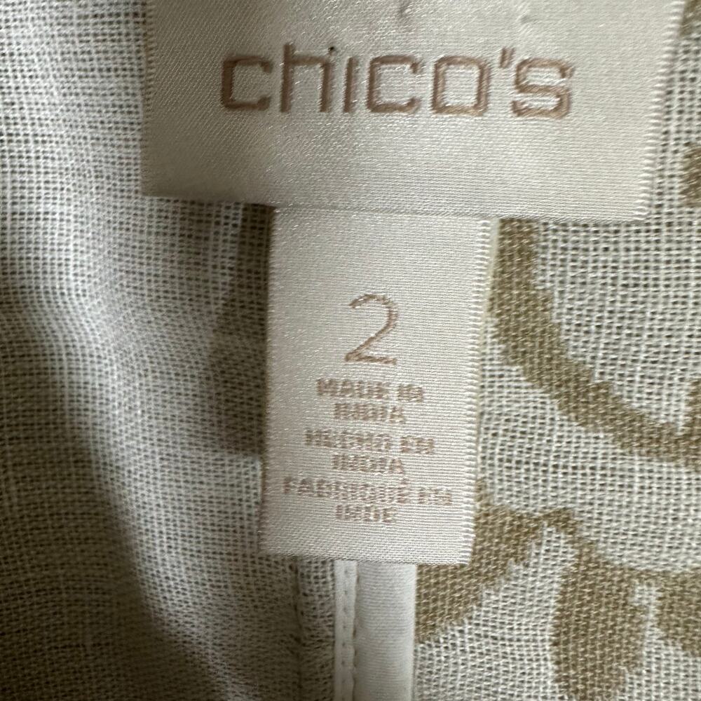Chico's Oatmeal Cream Jacquard 3/4 Sleeve Jacket Sz 2 (L) Neutral Office‎ Church - Picture 3 of 14